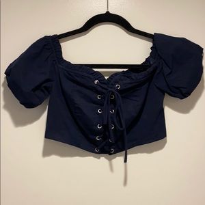 BlueBlush Off the Shoulder Puff Sleeve Crop Top